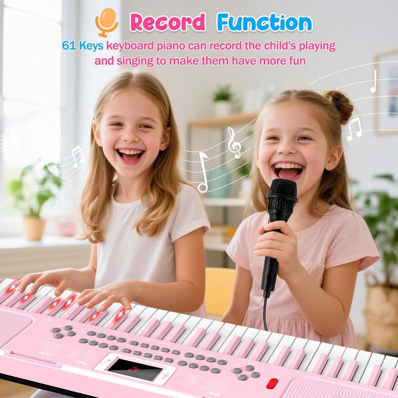 TWFRIC Piano Keyboard, 61 Key Upgrade Kids Pianos Music Toy with Light-up Keys & Pro Teaching Modes, Dual Speaker, 70 Demos,100 Tones, 100 Rhythms Perfect Christmas/Birthday Gift for Kids (Pink) - Image 5